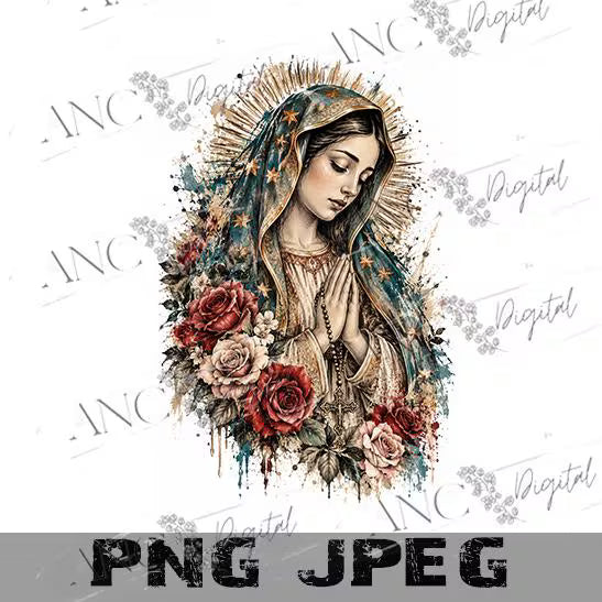 Virgin Mary Sublimation PNG, Our Lady Religious Design, Catholic Faith PNG, Virgen Maria Floral Digital Download, Christian Shirt PNG