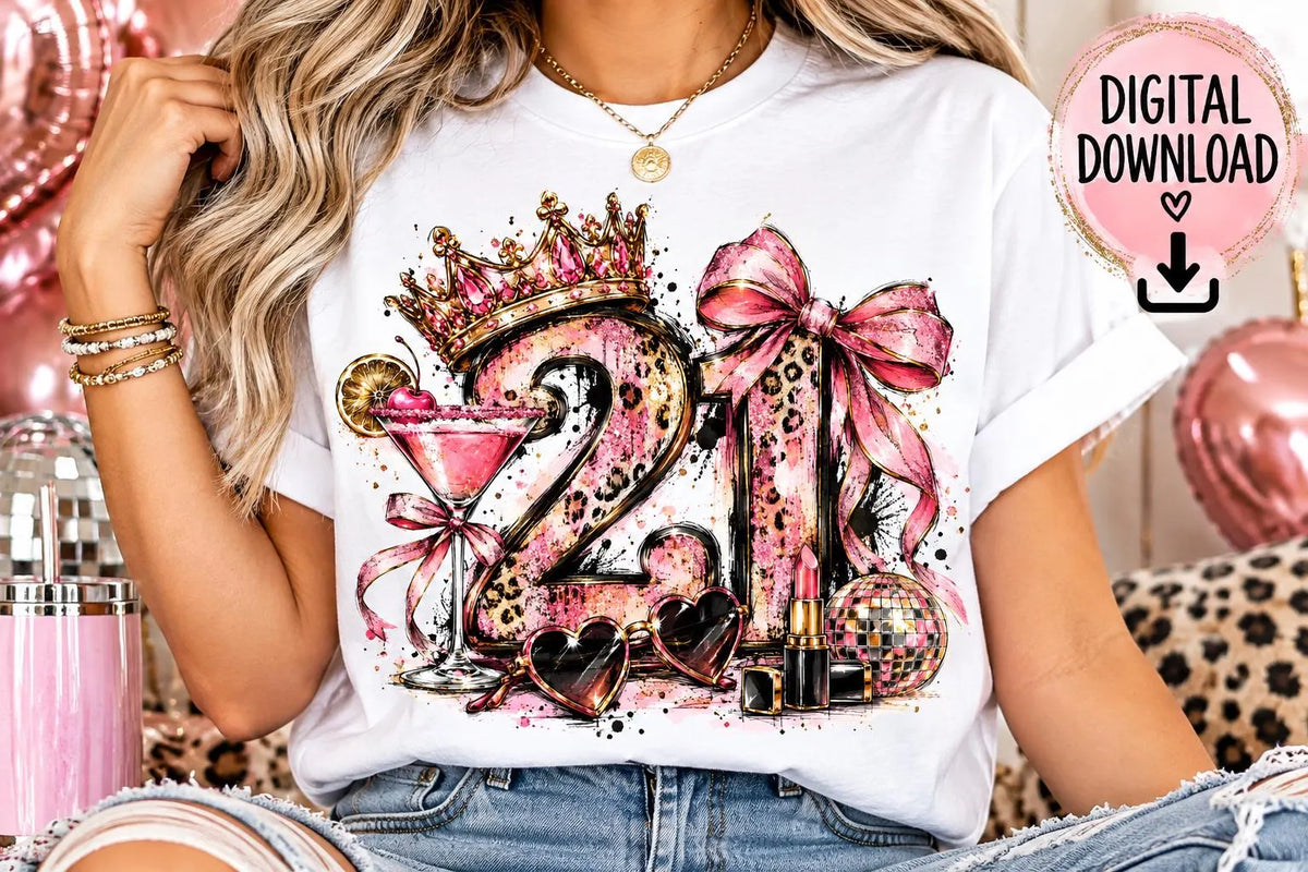 21st Birthday Sublimation PNG, 21 Birthday Girl Design, Pink Leopard Birthday PNG, Finally 21 Digital Download, Birthday Shirt Design