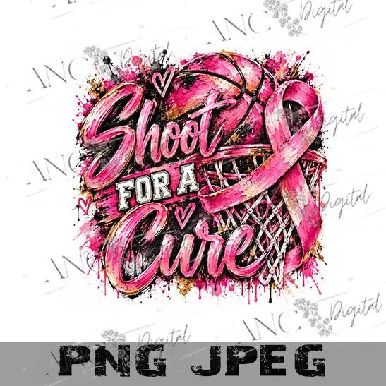 Shoot for a Cure Basketball PNG, Breast Cancer Awareness PNG, Pink Ribbon Basketball Sublimation, October Sports Digital Download