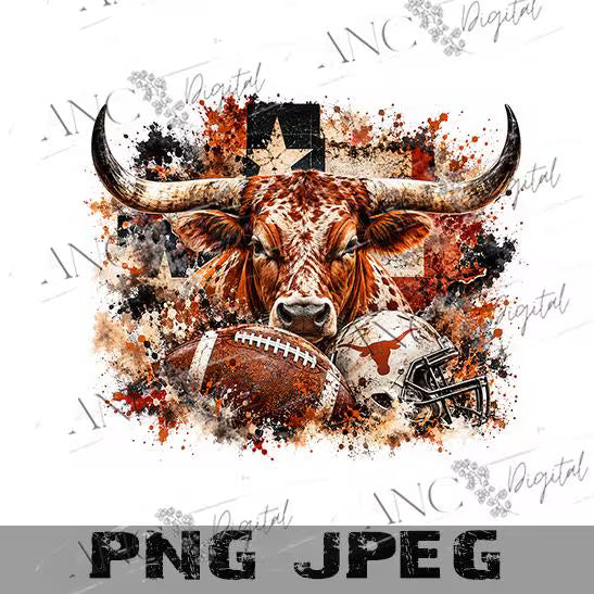 Texas Longhorn Football PNG, Burnt Orange Football Sublimation Design, Texas Bull Digital Download, Longhorn Game Day PNG