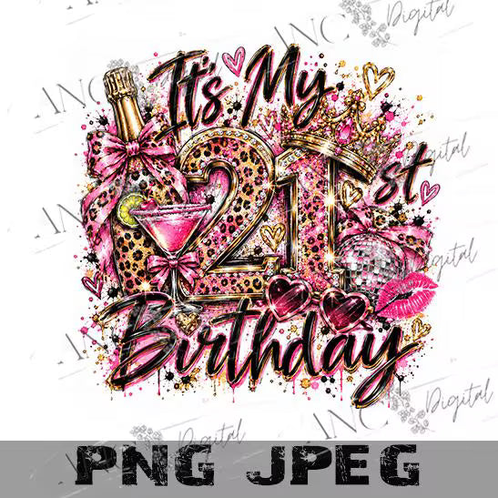 21st Birthday PNG Bundle, 21st Birthday Crew PNG, Birthday Girl Sublimation, Pink Leopard 21 PNG, Birthday Party Shirt Digital Download