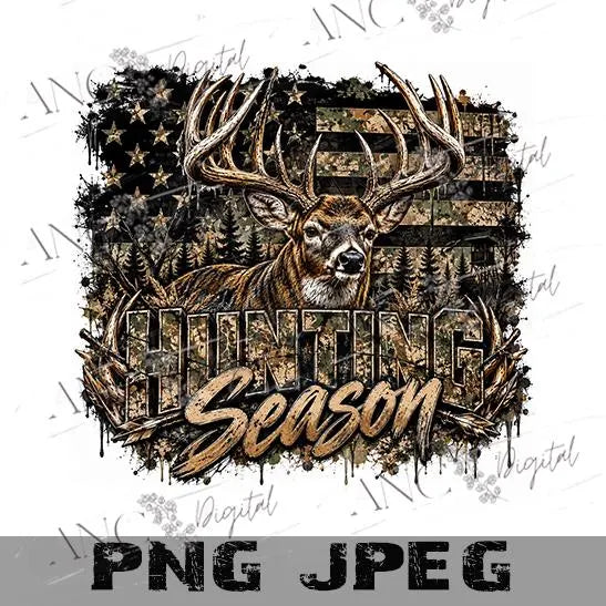 Hunting Season PNG, Buck Deer Sublimation Design, Camo American Flag Hunting PNG, Deer Hunter Shirt Design, Digital Download
