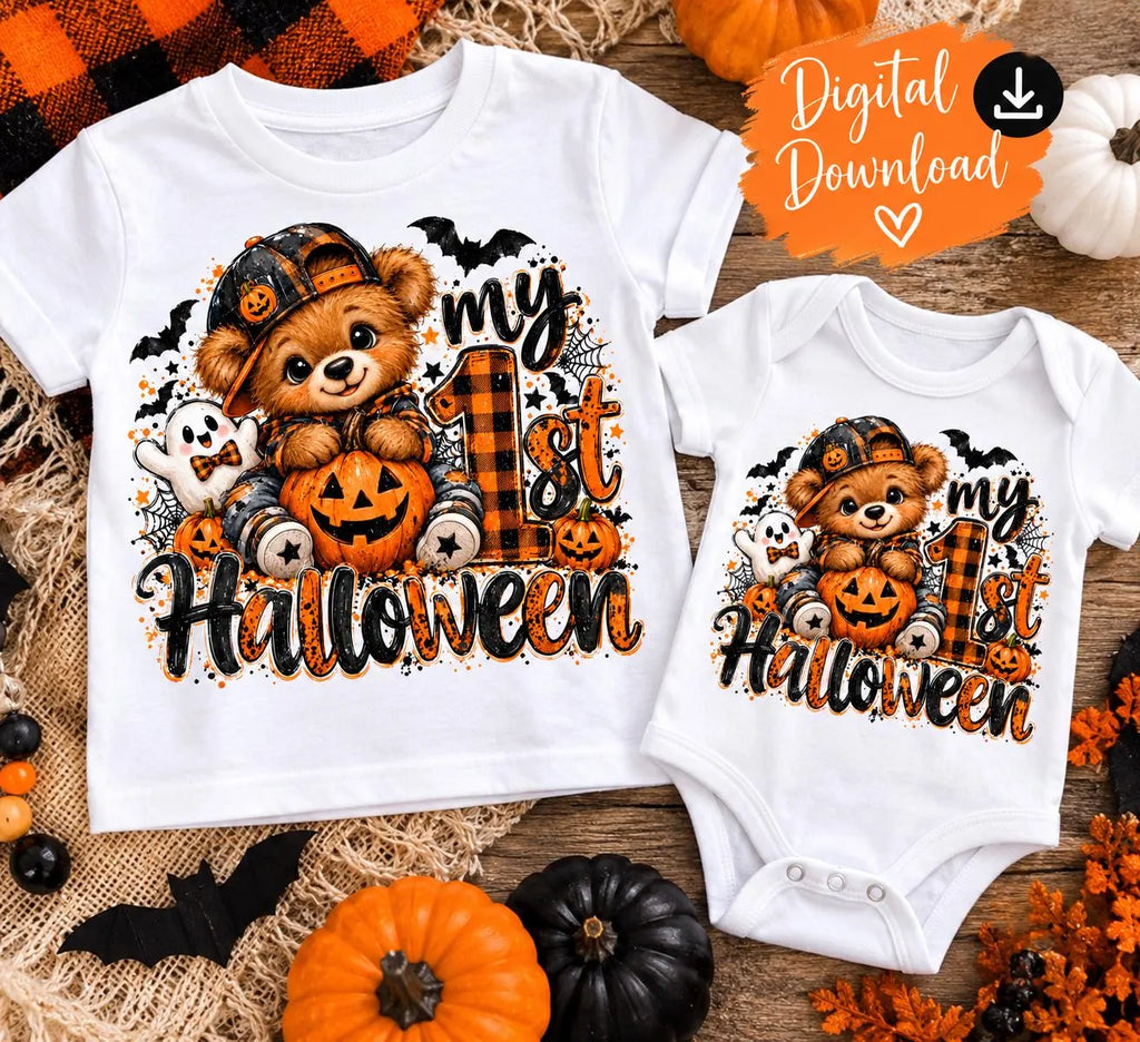 My 1st Halloween PNG, Baby Boy First Halloween Sublimation, Cute Teddy Bear Halloween PNG, Pumpkin Ghost Toddler Shirt Digital Download