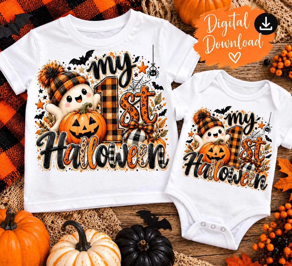 My 1st Halloween PNG, Baby First Halloween Sublimation, Cute Ghost Pumpkin PNG, Halloween Baby Design, Digital Download