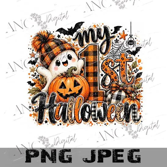 My 1st Halloween PNG, Baby First Halloween Sublimation, Cute Ghost Pumpkin PNG, Halloween Baby Design, Digital Download