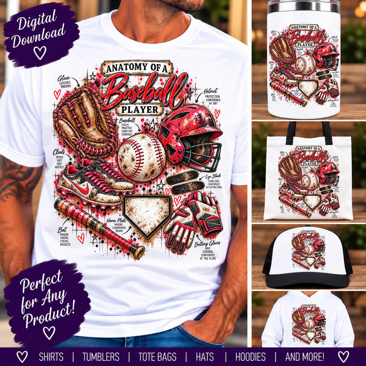 Anatomy of a baseball Player PNG, Baseball Sublimation Design, Baseball PNG, Baseball Digital Download, Baseball Mom Shirt PNG