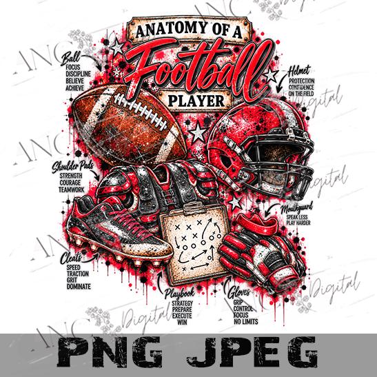 Anatomy of a Football Player PNG, Football Sublimation Design, Football Player PNG, Grunge Football Shirt Design, Sports Digital Download