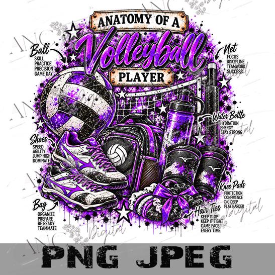 Anatomy of a Volleyball Player PNG, Volleyball Sublimation Design, Volleyball Girl PNG, Purple Volleyball PNG, Sports Digital Download