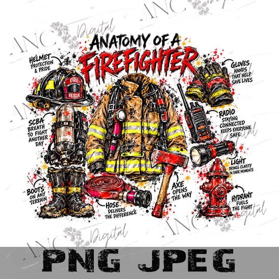 Anatomy of a Firefighter PNG, Firefighter Sublimation Design, Firefighter Gear PNG, Fire Rescue Digital Download, First Responder Shirt PNG