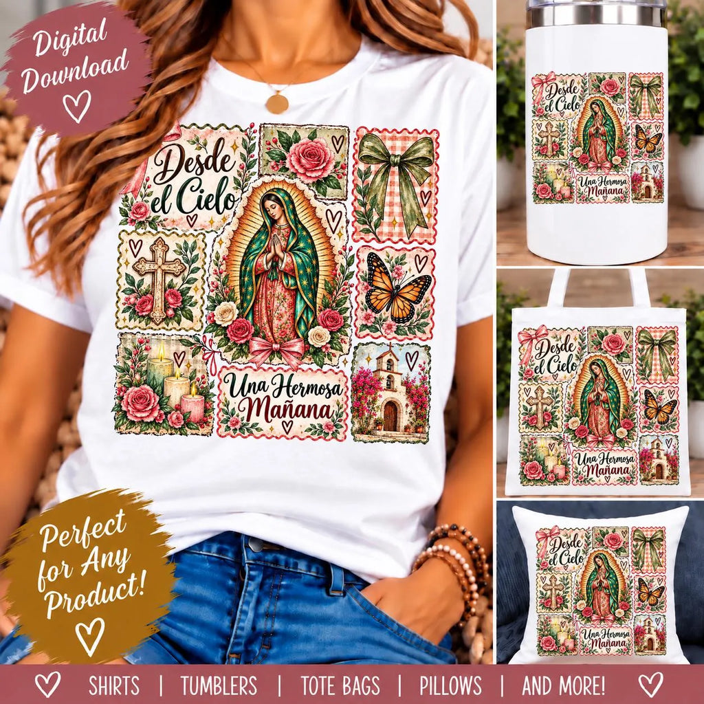 Virgin de Guadalupe PNG | Desde el Cielo Una Hermosa Mañana | Watercolor Guadalupe Sublimation | Catholic Religious Digital Download