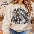 Travel Compass PNG, Sketch Adventure Sublimation Design, Black and White Travel PNG, Wanderlust Compass Digital Download, Explorer PNG