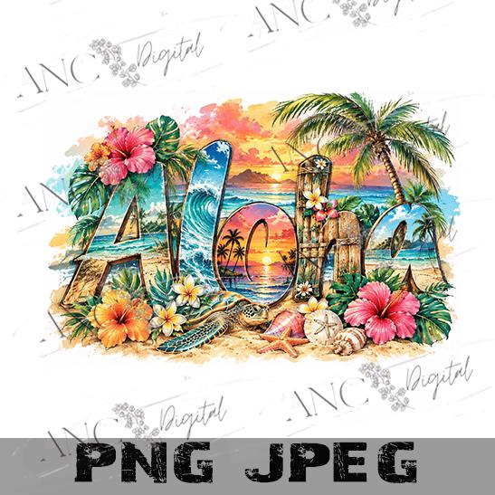 Aloha Beach Sublimation PNG, Tropical Hawaii Design, Hawaiian Beach PNG, Sea Turtle Summer Shirt Design, Tropical Vacation Digital Download