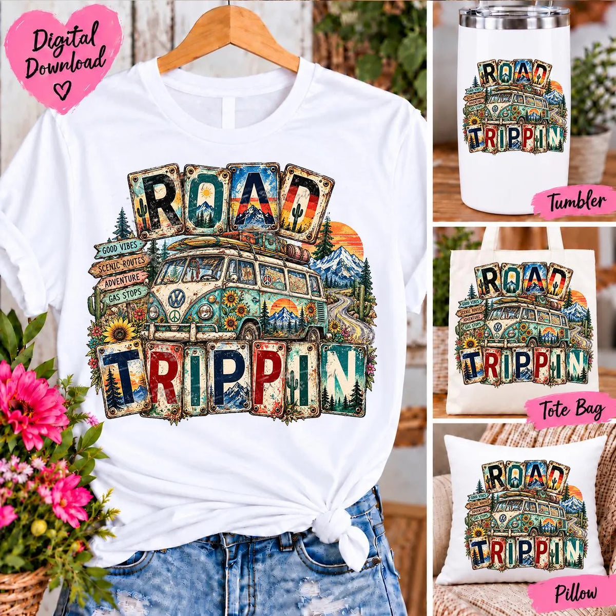 Road Trippin Sublimation PNG,  Bus Road Trip Design, License Plate Travel PNG, Vintage Camper Sublimation, Adventure Digital Download