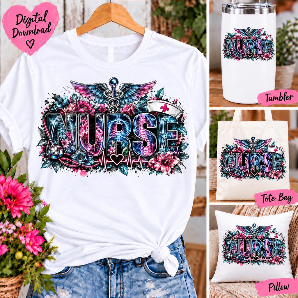 Nurse PNG, X-Ray Anatomy Nurse Sublimation, Floral Nurse , Medical Anatomy Design, RN LPN Shirt Design, Nurse Digital Download