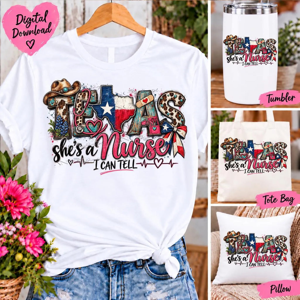 Texas Nurse PNG, She’s a Nurse I Can Tell PNG, Texas Nurse Sublimation Design, Western Nurse PNG, Cow Print Nurse Digital Download