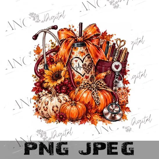 Fall Nurse Sublimation PNG, Autumn Nurse Design, Nurse Life PNG, Pumpkin Stethoscope PNG, Fall Nursing Shirt Design, Digital Download
