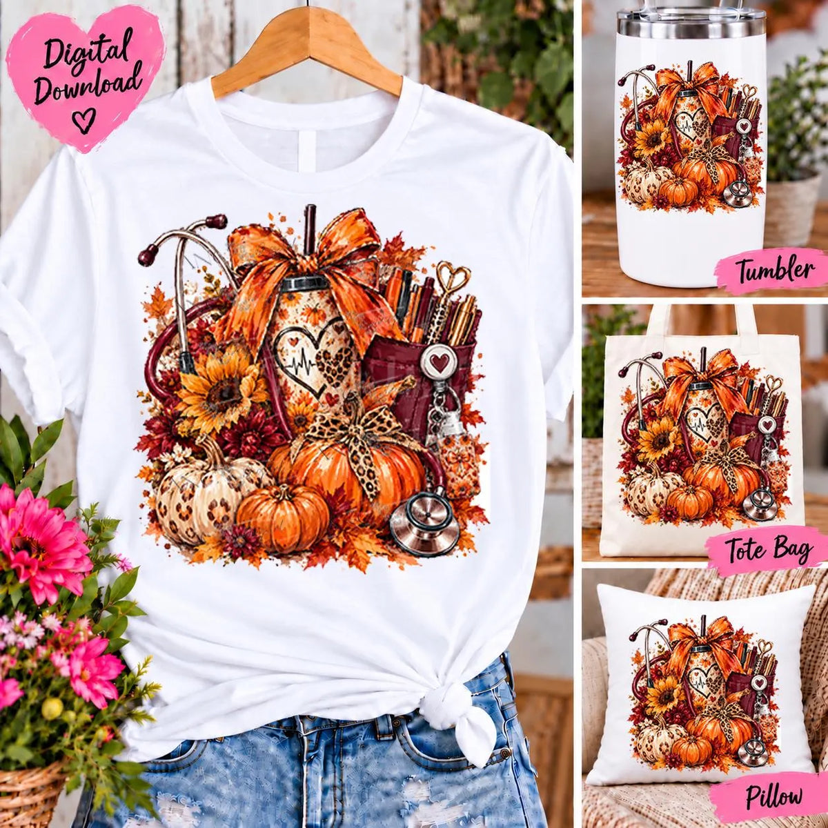 Fall Nurse Sublimation PNG, Autumn Nurse Design, Nurse Life PNG, Pumpkin Stethoscope PNG, Fall Nursing Shirt Design, Digital Download