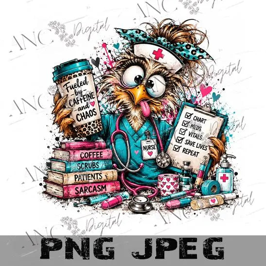 Funny Nurse Sublimation PNG, Fueled by Caffeine and Chaos, Funny Nurse Shirt Design, Gender Neutral Nurse PNG, Medical Sublimation Download