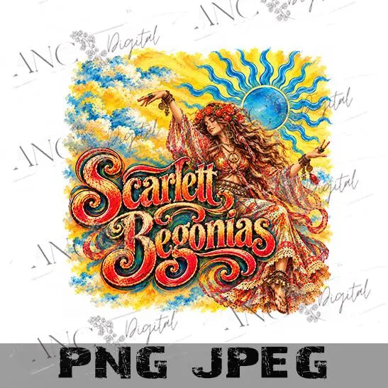 Scarlett Begonias Sublimation PNG, Deadhead Girl Digital Download, Psychedelic Boho Design, Blue Sun PNG, Retro 70s Shirt Graphic