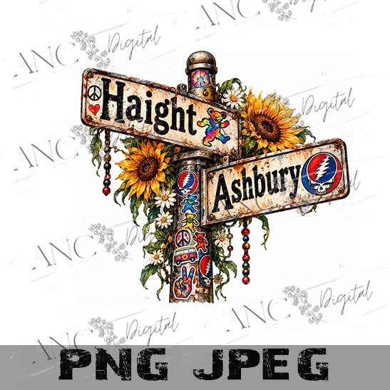 Haight Ashbury Grateful Dead PNG, Hippie Street Sign Sublimation Design, Dancing Bear Stealie Digital Download, 60s Psychedelic Art