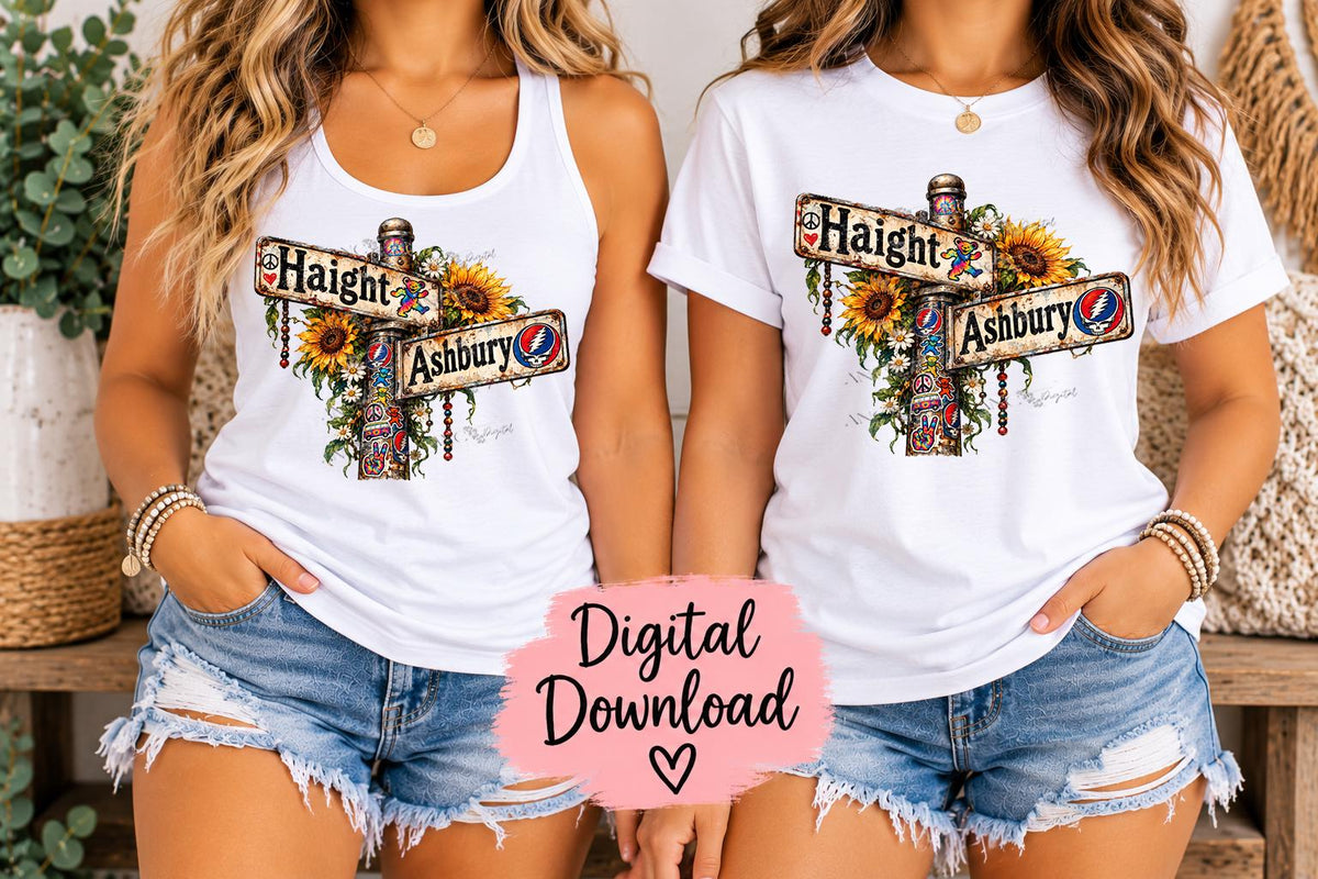 Haight Ashbury Grateful Dead PNG, Hippie Street Sign Sublimation Design, Dancing Bear Stealie Digital Download, 60s Psychedelic Art