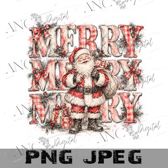 Merry Christmas Santa PNG, Christmas Sublimation Design, Vintage Santa Sketch, Buffalo Plaid Holiday PNG, Christmas Shirt Design