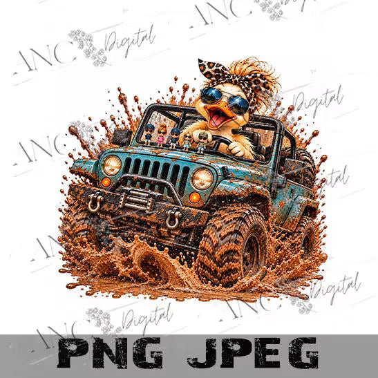 Duck Mud Riding PNG, Funny Off Road Duck Sublimation, Mud Bogging Design, 4x4 Duck PNG, Mini People Dashboard Digital Download