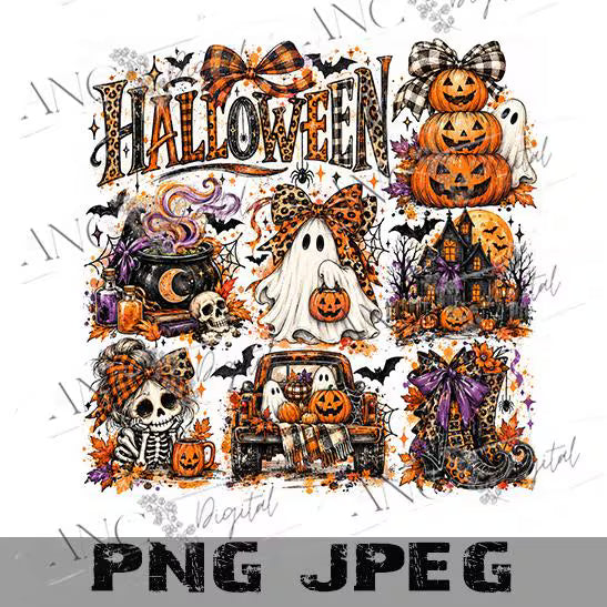 Halloween Sublimation PNG, Spooky Halloween Collage Design, Ghost Pumpkin Witch Digital Download, Halloween Shirt PNG, Fall Sublimation