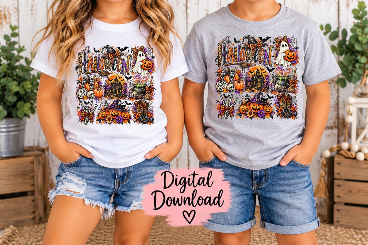 Halloween Sublimation PNG, Spooky Halloween Collage, Ghost Pumpkin Witch PNG, Haunted House Design, Halloween Shirt Digital Download