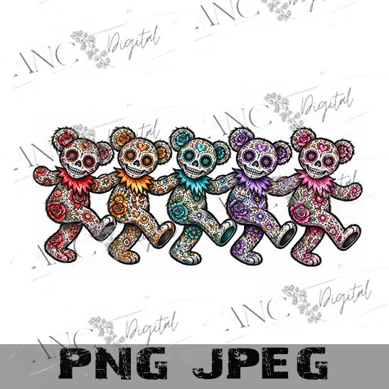 Day of the Dead Dancing Bears PNG, Sugar Skull Bear Sublimation Design, Colorful Dia de los Muertos Digital Download