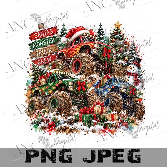 Christmas Monster Truck PNG, Santa Monster Truck Sublimation, Boys Christmas PNG, Holiday Truck Design, Monster Truck Digital Download