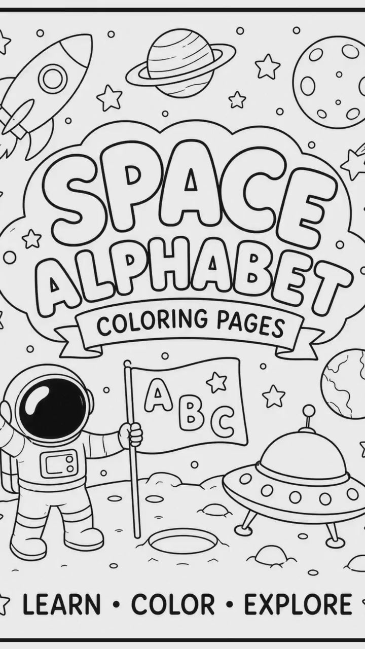Space Theme Alphabet Coloring Pages. Digital Files