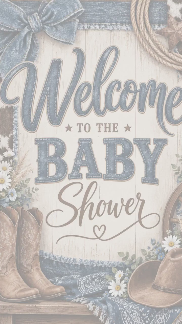 Western Denim Baby Shower Printable, Western Baby Shower Invitation Bundle, Invitation, Rustic Western Baby Shower download. Canva Editable