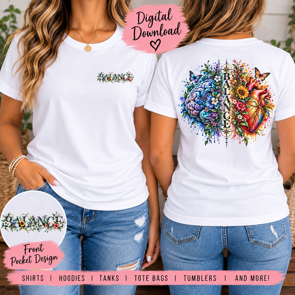 Mental Health Brain & Heart Sublimation Bundle PNG, Balance Design, Watercolor Anatomy Art, Mental Wellness PNG